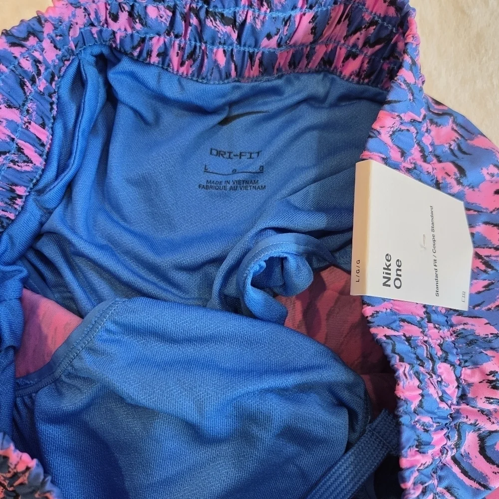 Nike One Kids' Training Shorts - Pink & Blue Animal Print - Size Large Dri-Fit
